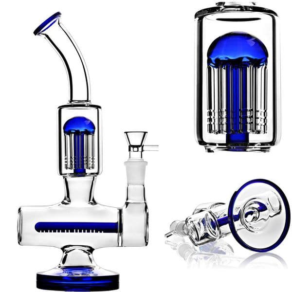Blue Green Inline Slitted Diffuser Hookah Bong Glass Water Bongs Recycler Dab Rigs Arm Tree Perc Oil Rig Water Pipe