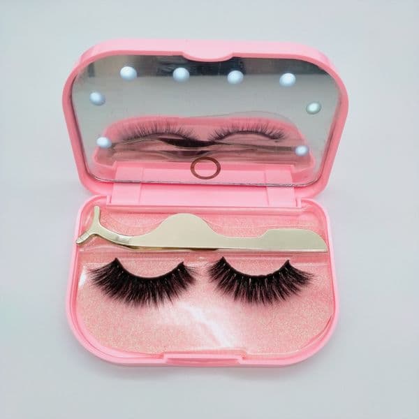 Wholesale Beauty Tools Eyelash Boxes False Eyelash Plastic Case Mirror Private Makeup Storage Lashes Packaging Box Mirrors With Led Light