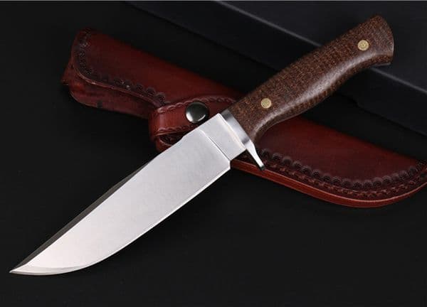 knife High End Survival Stright Hunting Knife D2 Satin Drop Point Blade Full Tang Handle OFixed Blade Knives With Leather Sheath