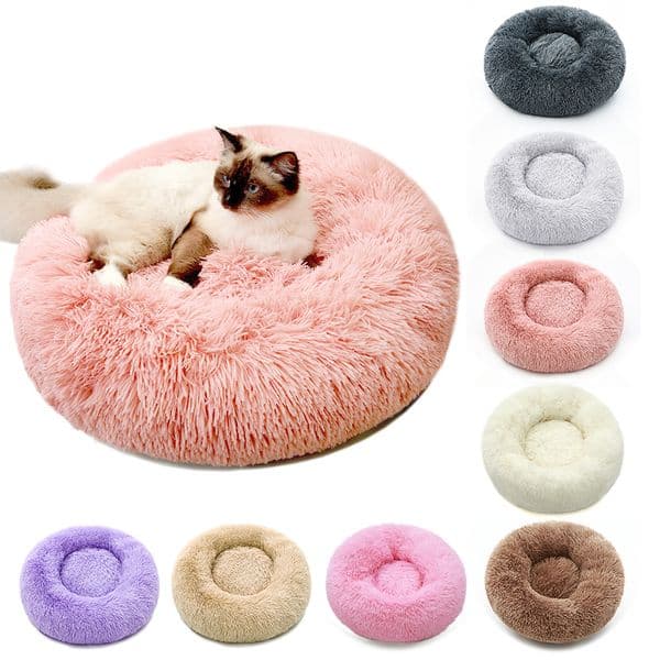Pet Beds Donut Round Dog Bed Soft Plush Fluffy Cat Cushion Anti-Slip Machine Washable Self-Warming for Puppy Small Medium Large 201126