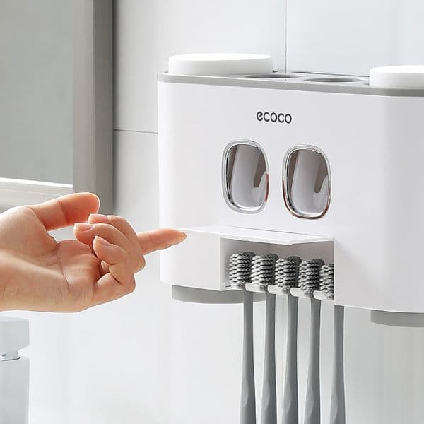 Auto Toothpaste Dispenser Toothbrush Holder Set With 4 Cup For Bathroom Accessories Home Wall Mount Toothpaste Squeezer LJ201204