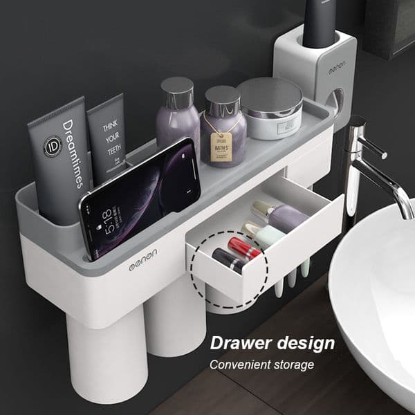 ONEUP Magnetic Adsorption Inverted Toothbrush Holder Makeup Cleanser Toothpaste Bathroom Storage Box Wall Mount Bathroom Set LJ201204