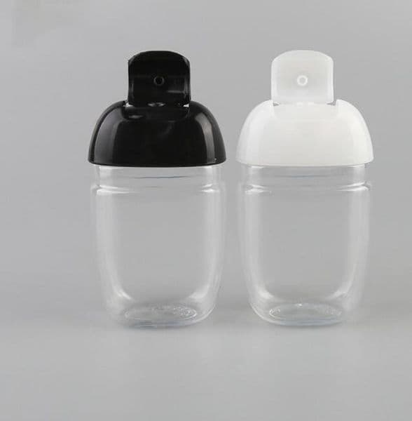 wholesale quality black 30ml PET plastic half round flip cap children's carry disinfectant hand sanitizer bottle