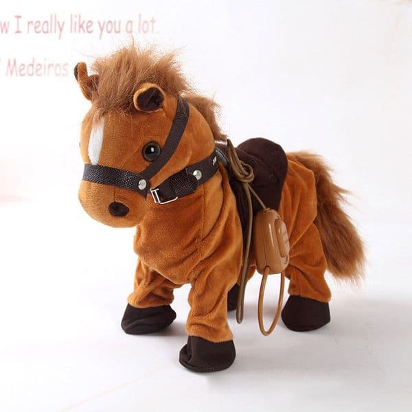 Robot Horse Electronic Interactive Horse Leash Plush Animal Pet Toy Walk Whinny Songs Music Toys For Children Birthday Gifts LJ201105