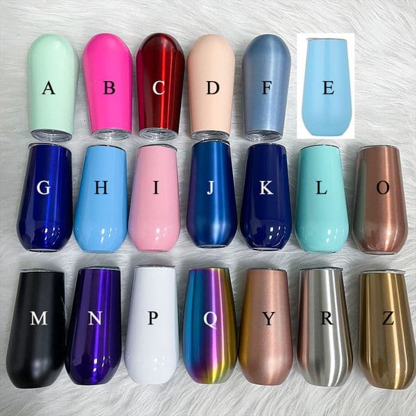 50pcs/lot 6oz Champagne Wine Tumbler Thermos With Lids Personalised Egg Shaped Cup Stainless Steel Wine Mugs Weddings Gifts LJ201218