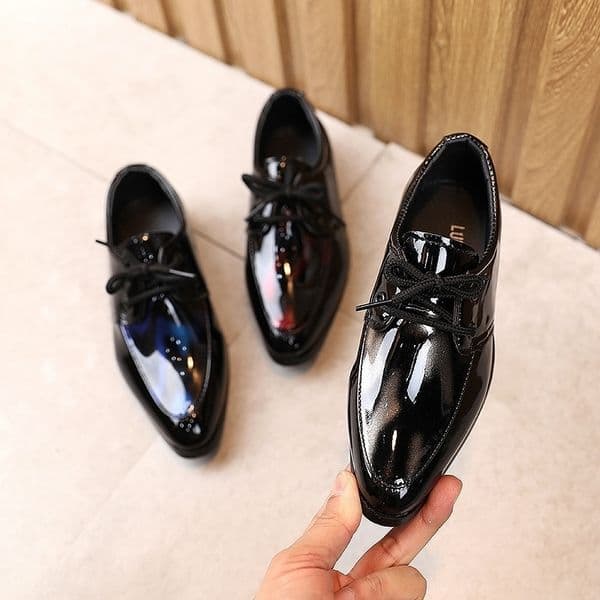 2026 Kid Shoes Basketball Kid Shoes Autumn New Children Leather basketball Boys Dress Solid Color Black Kids Casual Basketball British Style Soft Sole Student