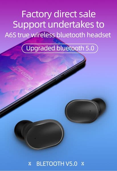 A6S TWS Bluetooth Headset Wireless Earbuds Noise Cancelling Headset Sports Waterproof Earphones Auto Pairing with HD Dual Mic