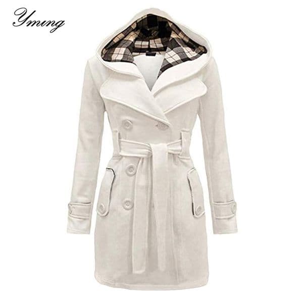 YMING Women's Winter Double Breasted Warm Mid-length Windbreaker with Belt Fashion Solid Color Clothing Elegant Windbreaker 201103