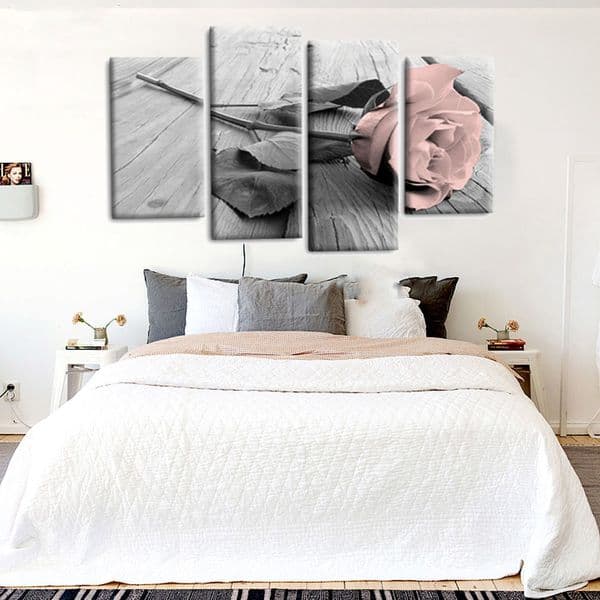 4Pcs Pink Grey White Love Rose Floral Canvas Wall Art Picture Prints Set Decor For Living Room Canvas Pictures Wall Decoration LJ201128