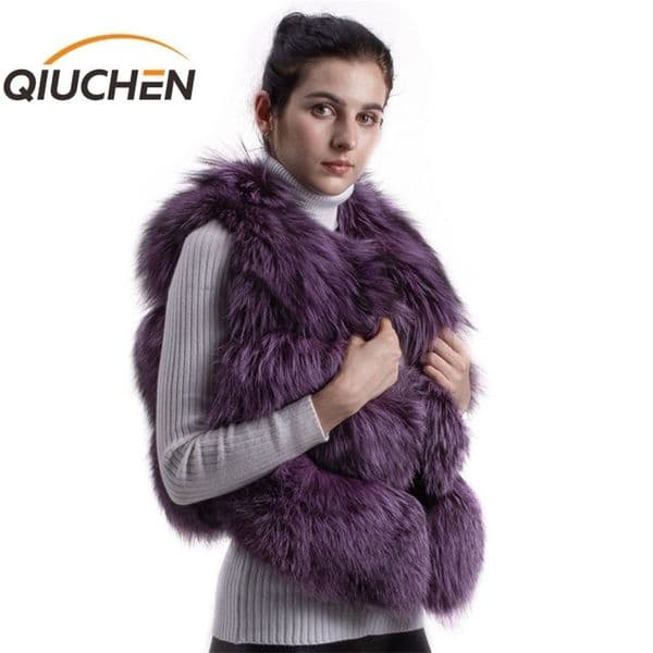 QIUCHEN PJ8001 New Women vest Full Pelt Real Fox Fur Vest Fashionable Genuine Leather Gilet Wholesale Waistcoat Solid 201212