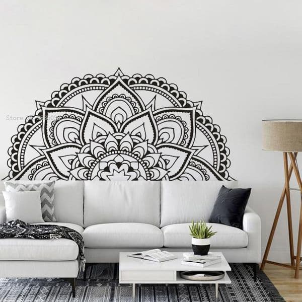 Half Mandala Flower Wall Sticker Bedside Decoration Headboard Vinyl Decal Cool Style Wallpaper Mandala Art Murals YL003 201130