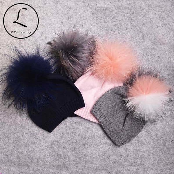 Autumn Winter Newborn Baby Boys Girls Real Fur Pompom Beanies Hats Soft Warm Toddler Children Cotton Knitted Beanies hats Gorros Y201024