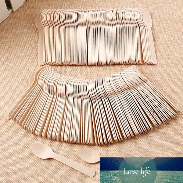 100Pcs Disposable Wooden Spoon Mini Ice Cream Spoon Wood Western Dessert Scoop Wedding Party Tableware Kitchen Safe New
