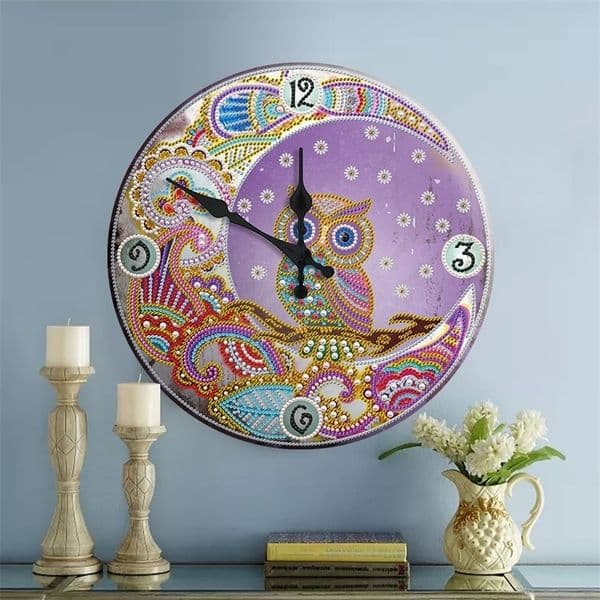 New Products 5D Tin Diamond Painting Clock Owl Diamond Embroidery Picture Of Rhinestone Home Wall Decor Painting With Diamonds 201201