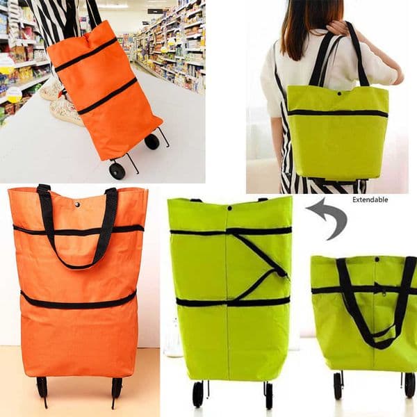 Folding Shopping Trolley Bag Oxford Tote Bags Shopping Cart for Supermarket Shop Handbag Laundry Grocery Trolley Handcart With Wheels