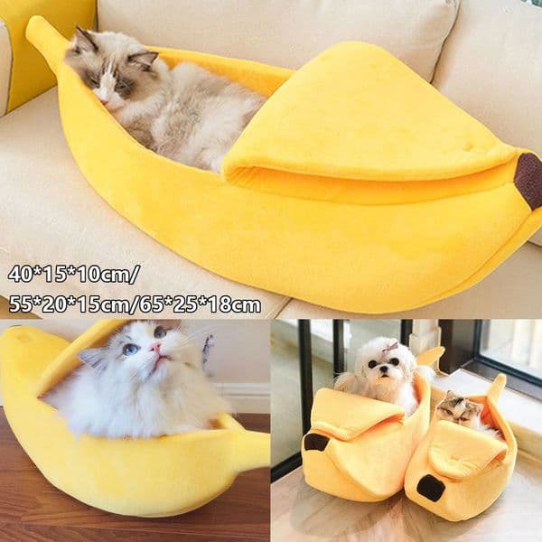 Banana Shape Cat Bed House Cute Cozy Cat Mat Beds Warm Durable Portable Pet Basket Kennel Dog Cushion Puppy Kitten Supplies LJ201225