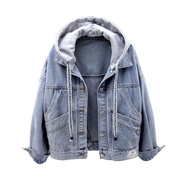 Spring Autumn Women Hooded Denim Jacket Female Stylish Hoodie Single Breasted Pocket Streetwear Vintage Plus Size Jeans Coat 201023