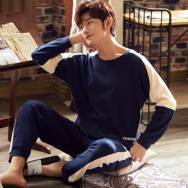 Autumn Spring Long Sleeve Man Pajama Sets 100% Cotton Print Pajamas Men Casual Sleepwear Homewear Plus Size XXXL Pijama 201023
