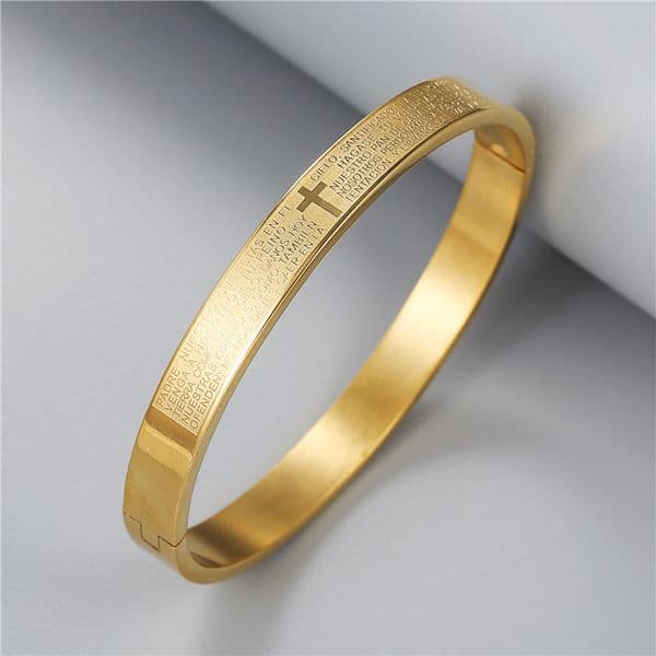 New Trendy Stainless Steel Bangle Cross Bible Engraved Bracelets Jewelry for Men Women Gifts
