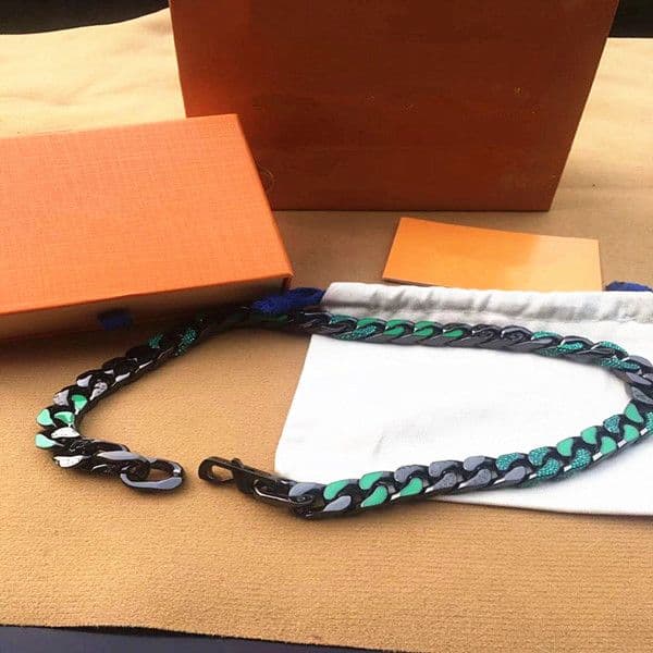 2020 Hip hop Jewelry Men 316L Titanium steel Engrave Four Leaf Flower Colored Enamel Thick Chain Links Patches Necklace 5 styles