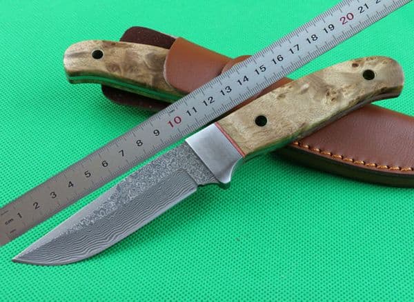 High Quality 8.46 Inch folding knife Damascus Fixed Blade Hunting Knife VG10 Damascus Steel Blades Shadow Wood Handle Straight Knives With Leather Sheath
