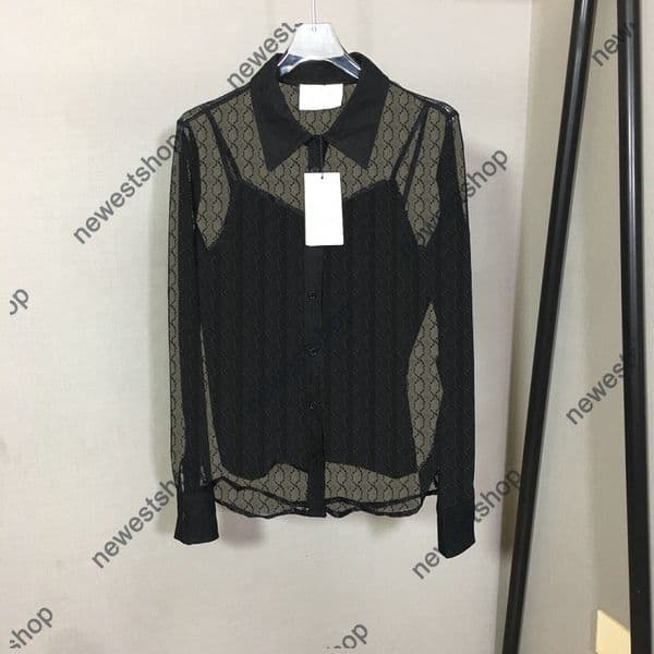 Luxury designer womens shirts women Classic double Letter print shirts with suspenders Lady Mesh perspective shirt Party Banquet Girls Transparent