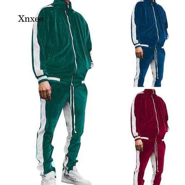 Velvet Sportswear Men's Tracksuit Two-Piece Set Spring Autumn Sport Suit Male Plus Thick Hoodies Pants Warm Autumn Sweatshirt Y1221