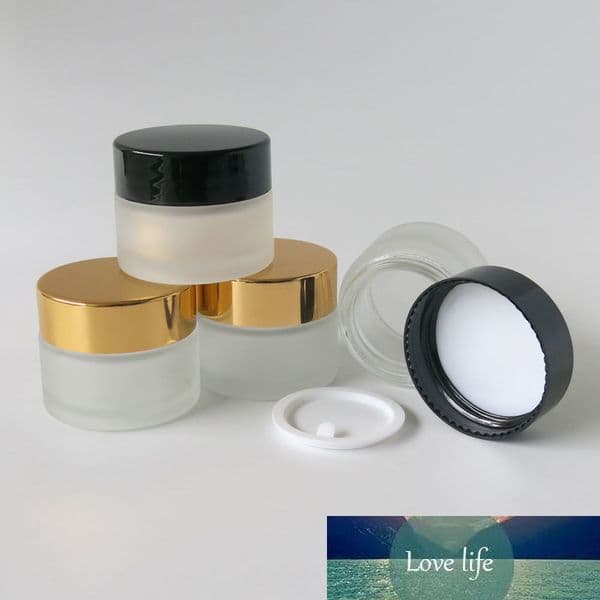 15ML Small Frost Packaging Glass Cream Jar bottle with Gold Black Lids White Seal