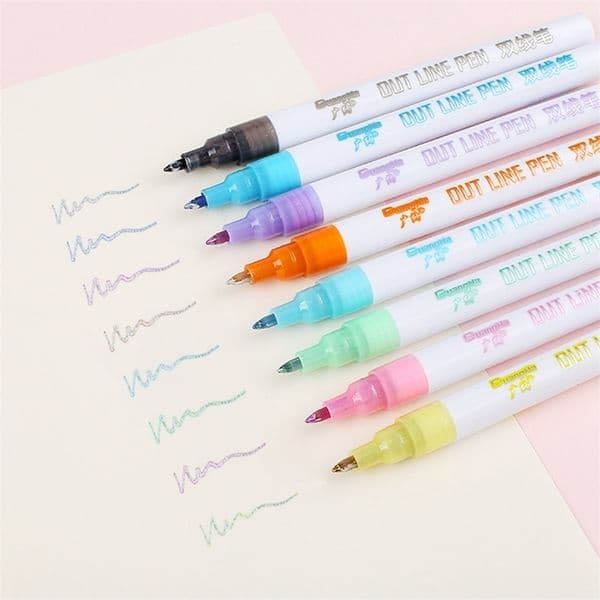 8 Colors Outline Marker Creative Metallic Double Lines Pen Art Markers Drawing Pens For Cards Making Lettering Diy Stationary 201212