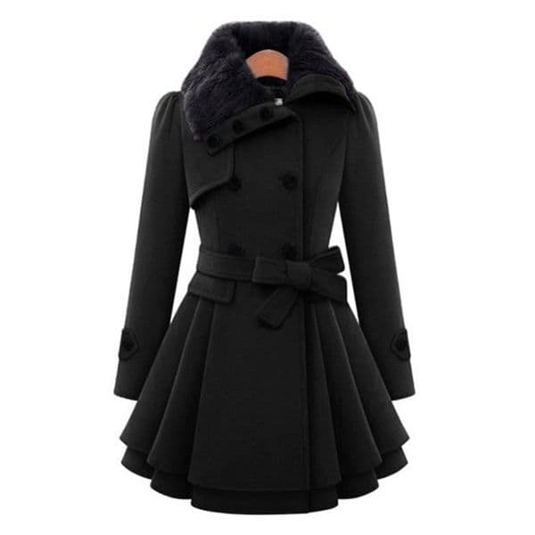 Winter Coat Women Trench Coat Turn-down Collar Long Sleeve Peacoat Faux Fur Double Breasted Thick Plus Size Fashion Outwear LJ201128