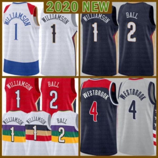 2021 New Zion 1 Williamson basketball jersey Lonzo 2 Ball Mens Russell 4 Westbrook Cheap Ivory