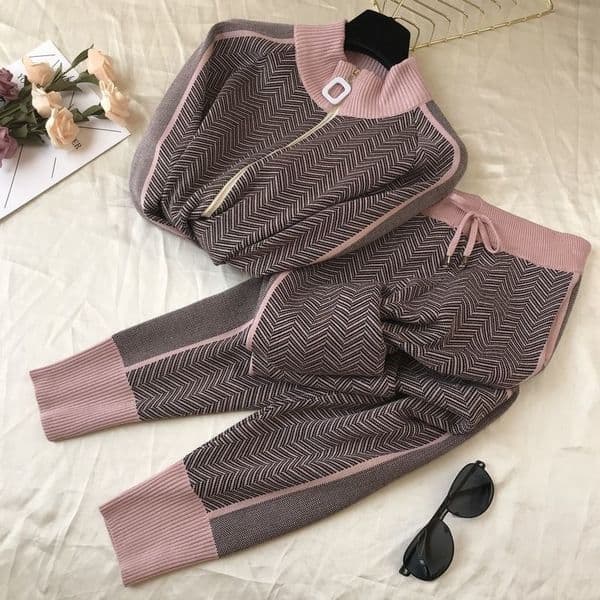 Women 's Knitting Tracksuits Turtleneck Zipper Knit Jacket Coat and Pocket Pencil Pants Set Sweater Two Piece Sets for Woman 201119Z