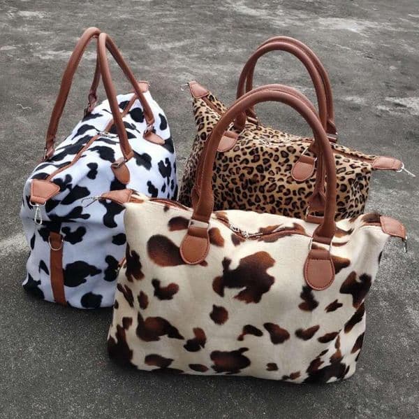 Leopard Cow Print Handbag Large Capacity Weekend Travel Bags Women Sports Yoga Totes Storage Maternity Bag DDA827