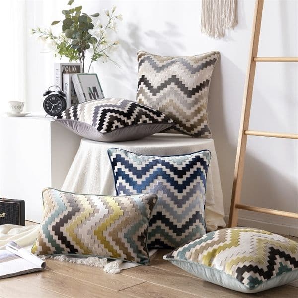 Velvet Cushion Soft Pillow Cover Zigzag Grey Coffee Blue Durable Thick Home Decorative for Sofa Bed 45x45cm/30x50cm/50x50c