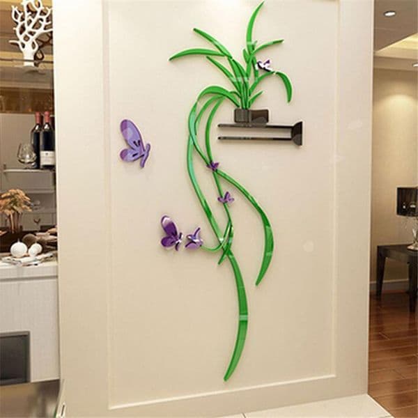 Chinese Style Flower 3D Wall Sticker Acrylic Living Room Porch Wall Decoration Art Adhesive Mural Poster Home Wall Decals LJ201128