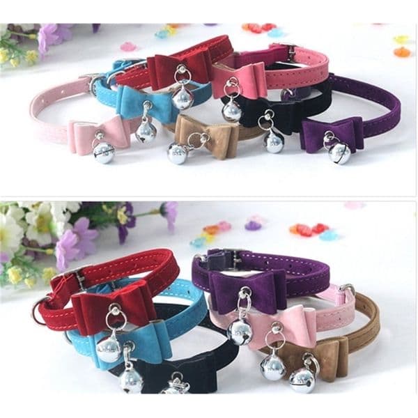 USD1.08 Elastic Bowtie with bell small dog cat collar safe soft velvet 6 colors pet Products dog collar pet supplier 24pcs/lot LJ201225