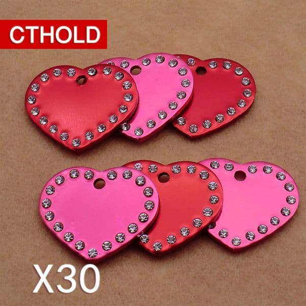 CTHOLD 30pcs/lot Blank Dog ID Tag Aluminium Pet Tag Blank heart Rhinestone Puppy Dog Collar Pendant Customized Dog Tag Collar 201126