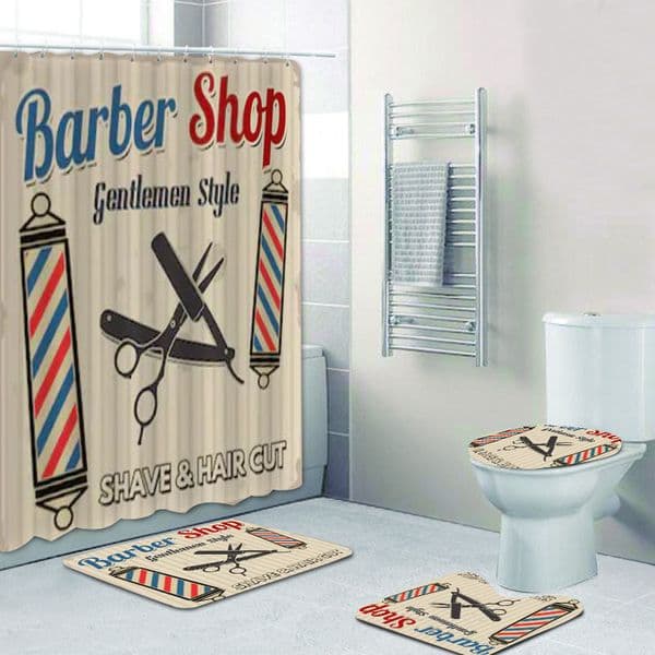 Vintage Barber Shop Shower Curtain Set for Bathroom Barber Shop Decor Toilet Bathtub Accessories Bath Curtains Mats Rugs Carpets F1224 L260522