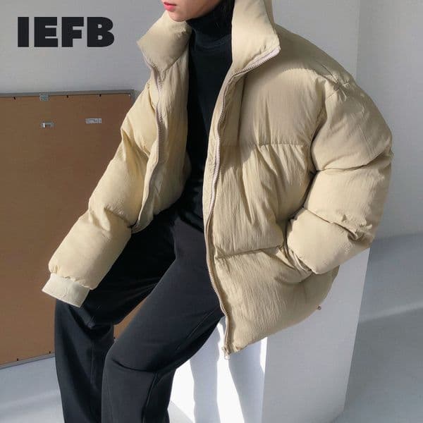 IEFB New Fashion Autumn Winter Jacket Men Solid Loose Casual Thicken Stand Collar High Street Cotton Coat Male 9A478 201023