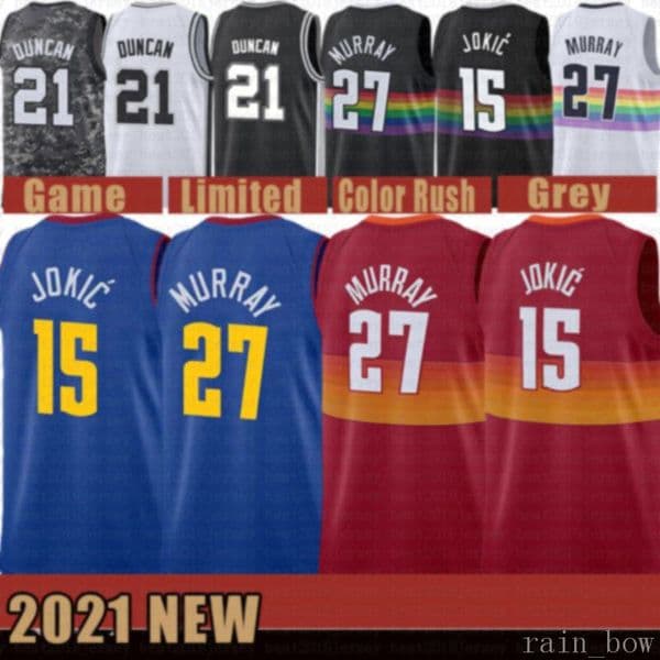 2021 New Jamal 27 Murray basketball jersey Nikola Mens 15 Jokic Mesh Demar 10 DeRozan Retro Derrick 4 White Cheap Manu 20 Ginobili Purple