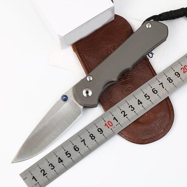 High End CR 25 Pocket folding knife Folding Knife S35vn Drop Point Satin Blade CNC TC4 Titanium Alloy Handle With Leather Sheath