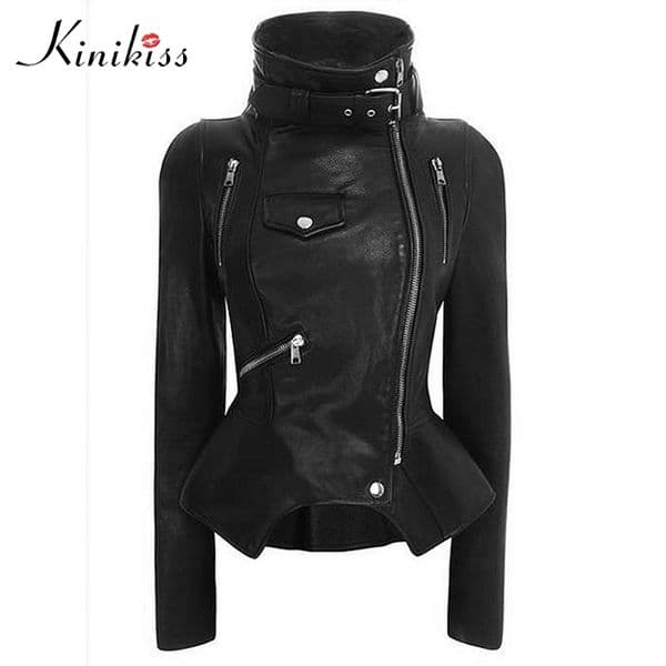 Gothic faux leather coats Women Winter Autumn Fashion Motorcycle Jacket Black Outerwear faux leather PU Jacket Coat HOT 201030