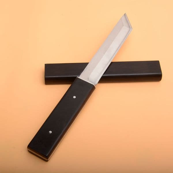 High Quality Japan D2 Steel Tanto Satin Blade Ebony Handle Fixed Blades Knives knife With Wood Sheath Collection knifes