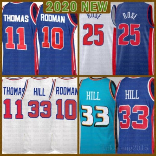 2021 New Grant 33 Hill basketball jersey Dennis 10 Rodman Mens Isiah 11 Thomas Mesh Retro Derrick 25 Rose Cheap White