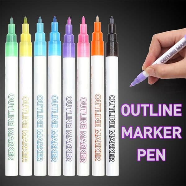Double Line Pen, 8 Colors Glitter Marker Pen Fluorescent Outline Pens for Gift Card Writing, Drawing, DIY Art Crafts 201222