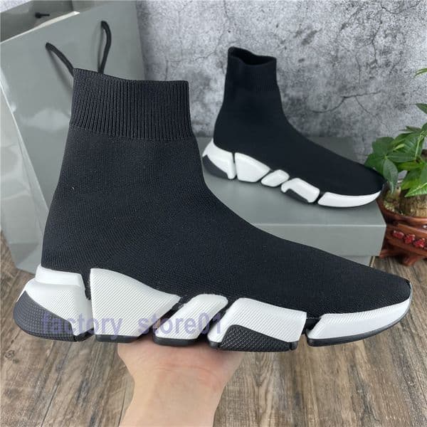 Men Woman Casual Shoes Sock Shoe SPEED 2.0 Sports Knitted Stretch Sneakers Speed Tennis Scarpe Race Chaussures Upgraded Black Oreo with Box