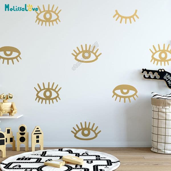 40 pcs 8cm wide Eye Pattern Sticker For Girl's Bedroom Eyelash Decals Modern Wall Sicker Baby Girl Removable Wall Decor SK018 LJ201130