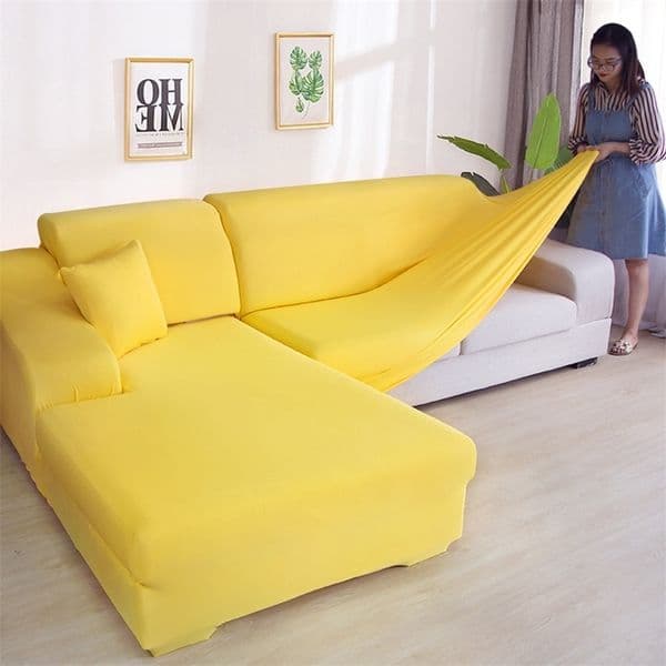 2020 solid color corner sofa covers for living room elastic spandex slipcovers couch cover stretch sofa towel 2pieces for Lshape LJ201216
