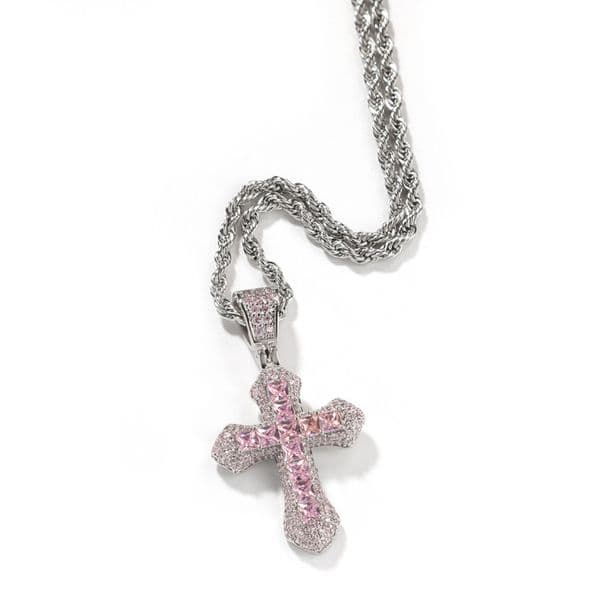 New Trendy CZ Pave Setting Cross Pendant Necklace High Quality Hip Hop Men Jewelry with Twist Chain