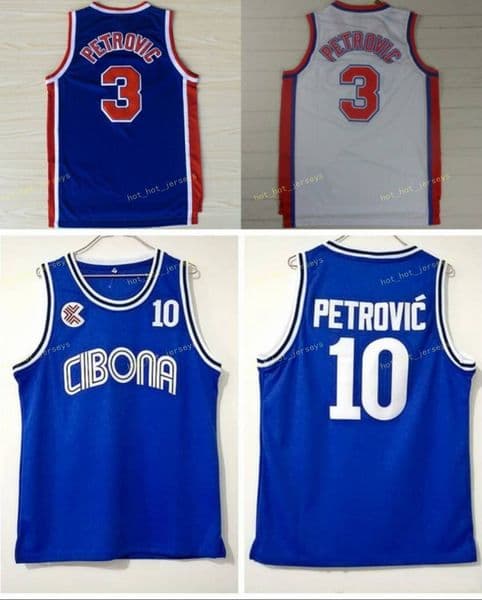 Vintage Drazen 3 Petrovic Jerseys Cibona Zagreb College Basketball Drazen 10 Petrovic Jersey Blue Breathable Sport Shirt Stitched